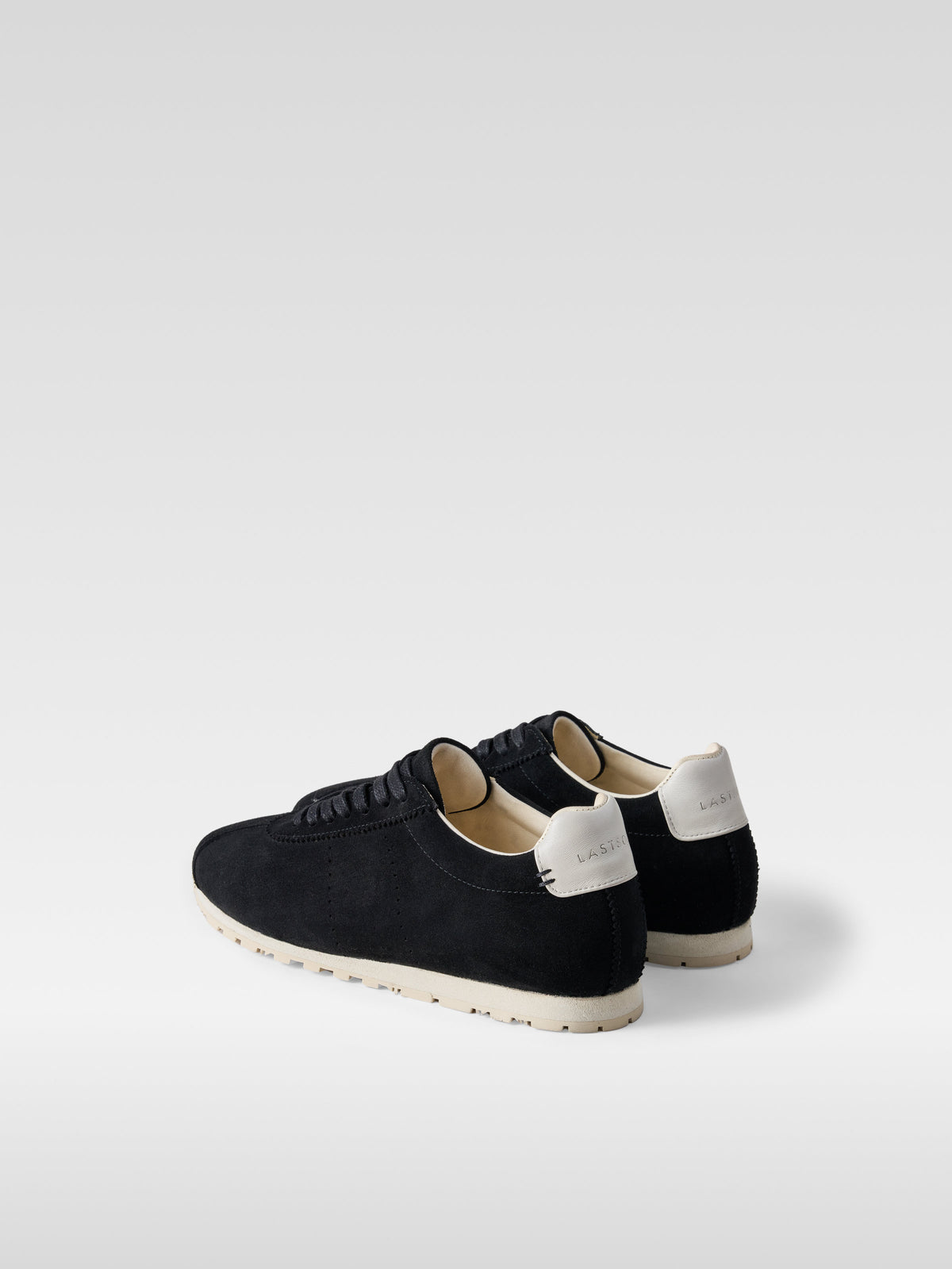Meow black suede sneakers for women, heel view