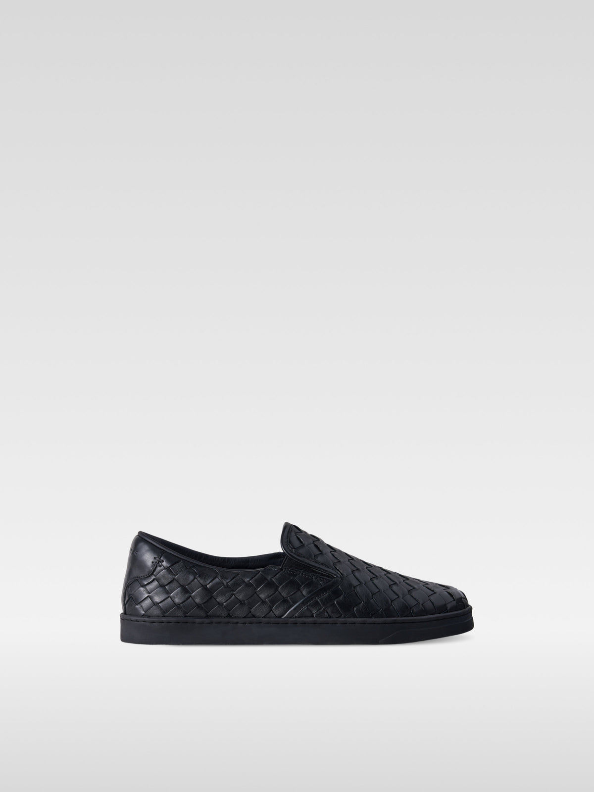 Loom all black handwoven nappa leather sneakers for men, side view