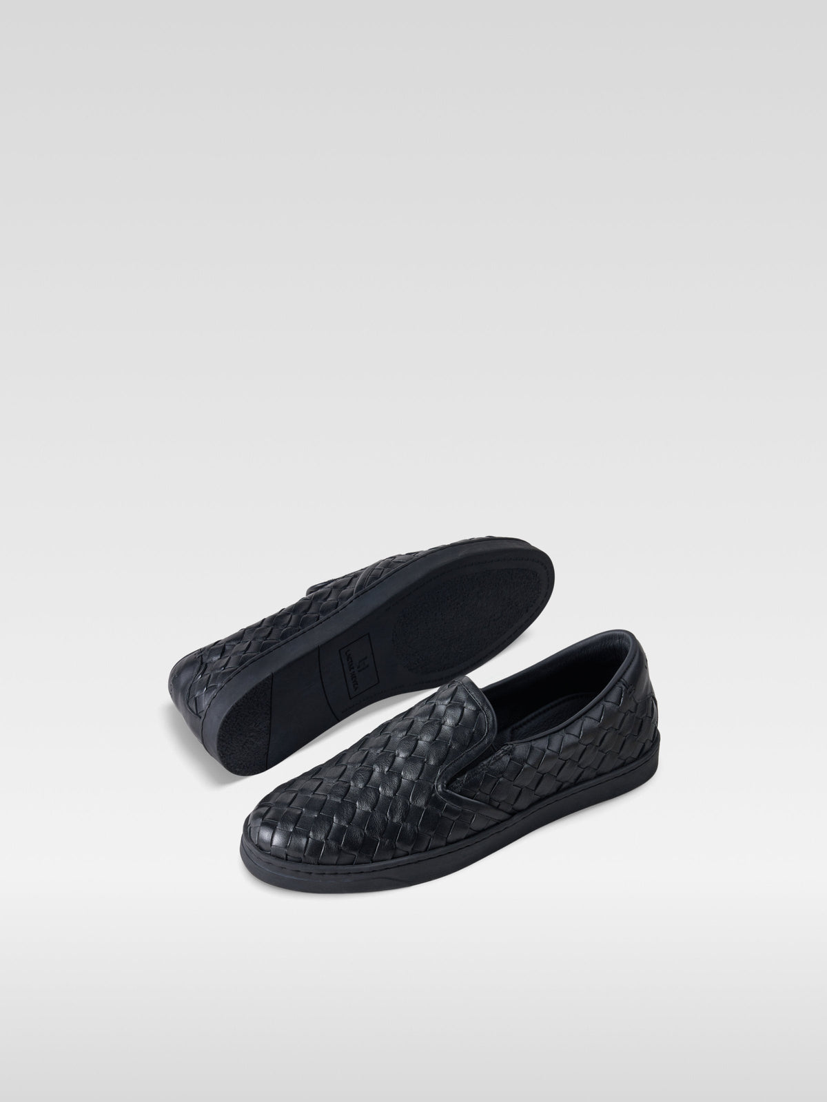Loom all black handwoven nappa leather sneakers for women, front view
