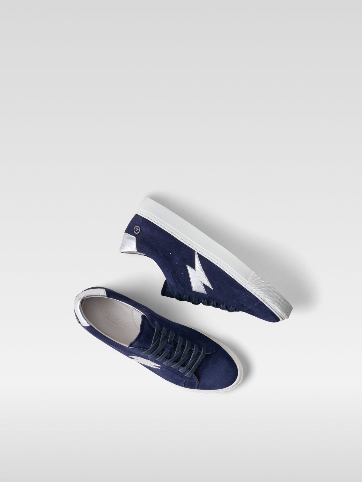 Pulse navy suede sneakers with silver lightning bolt for men