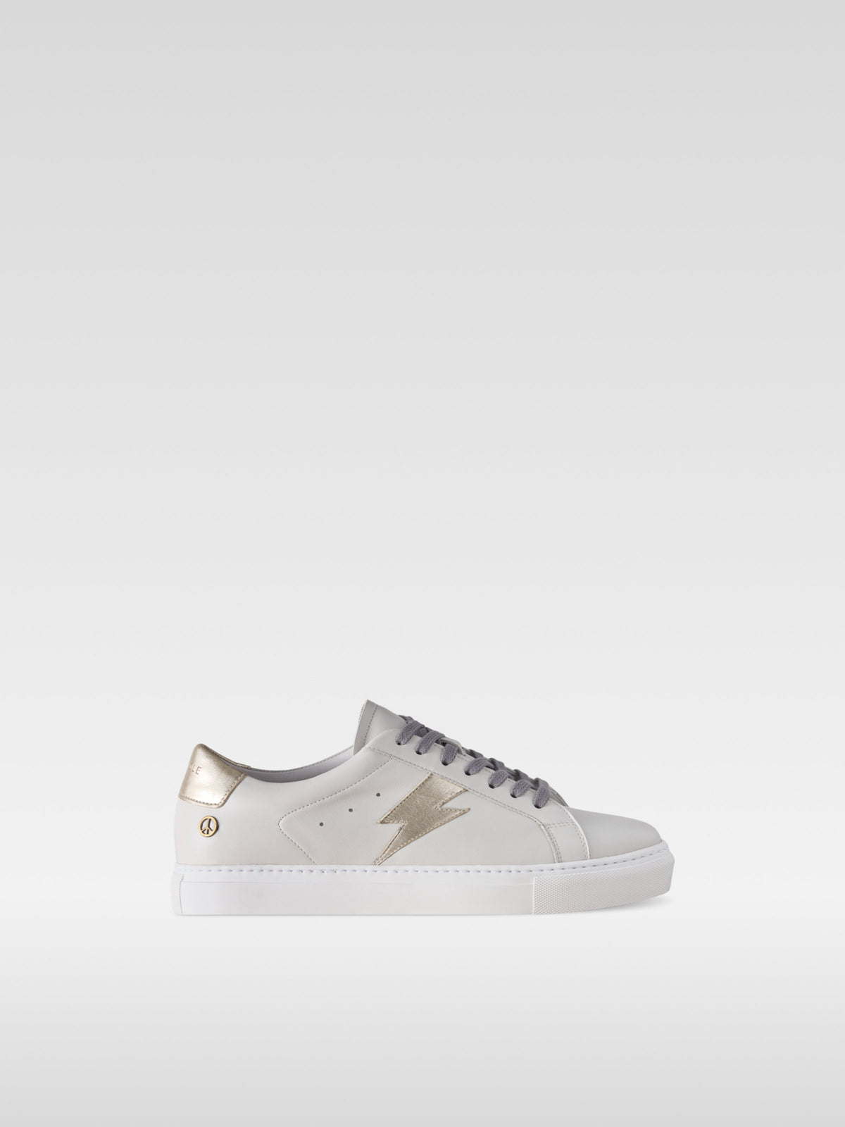 Pulse off white nappa sneakers with gold lightning bolt for men, side view