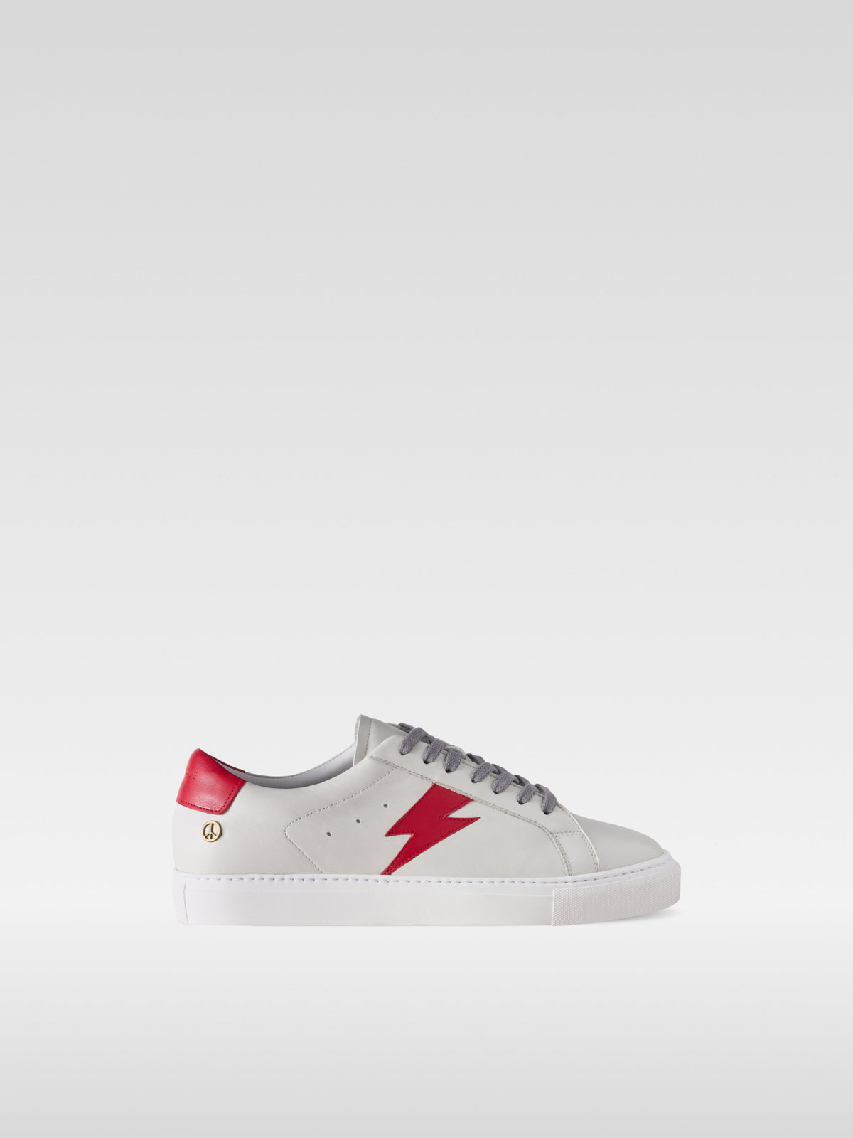 Pulse off white nappa sneakers with red lightning bolt for men, side view