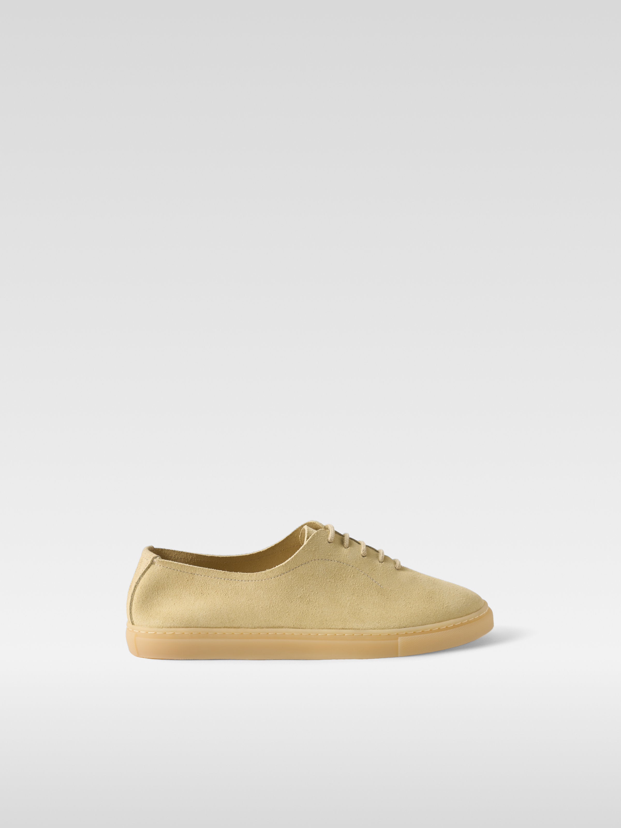 Light yellow suede sneakers for women