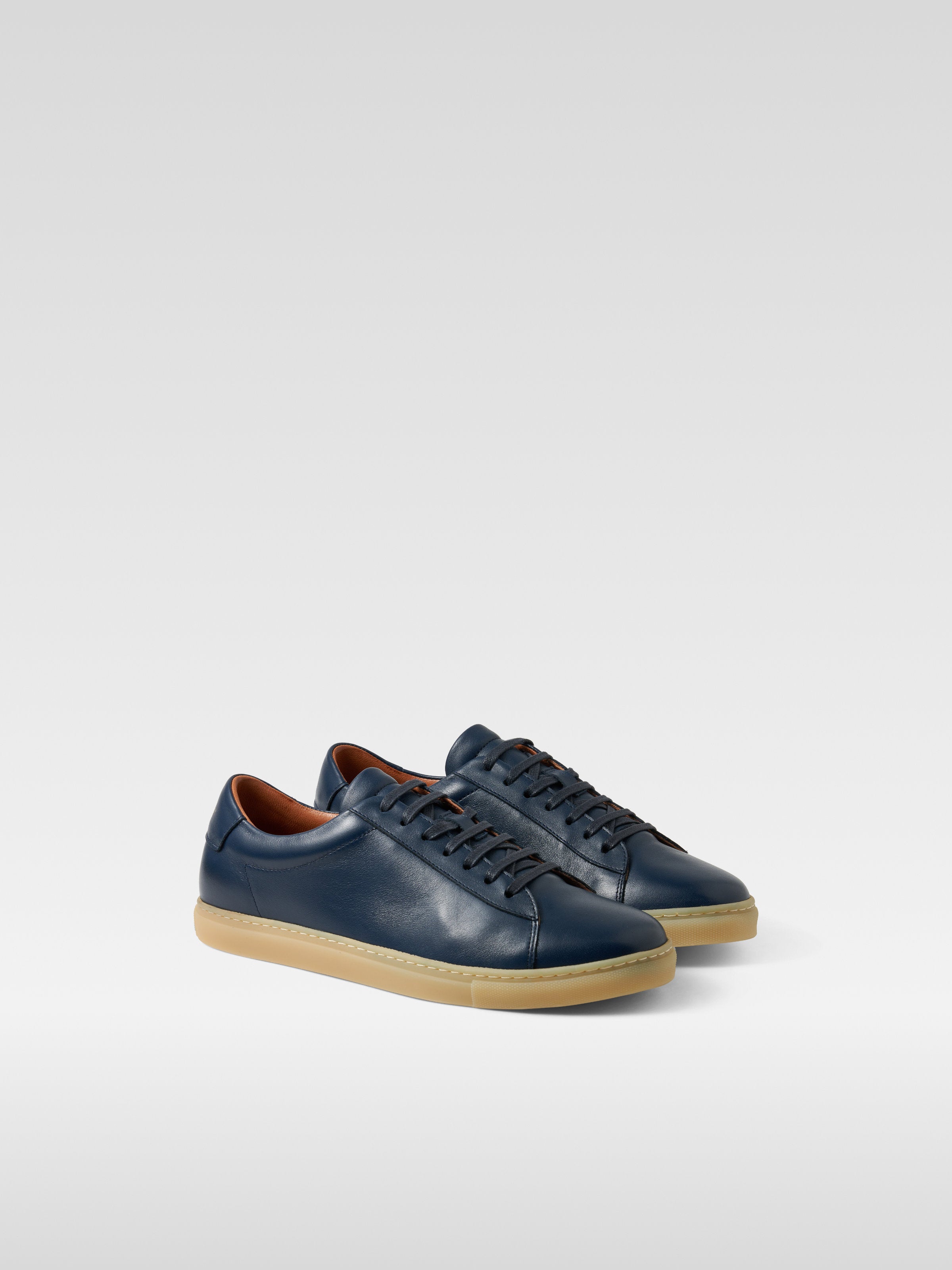 Navy leather sneakers in gum sole for women