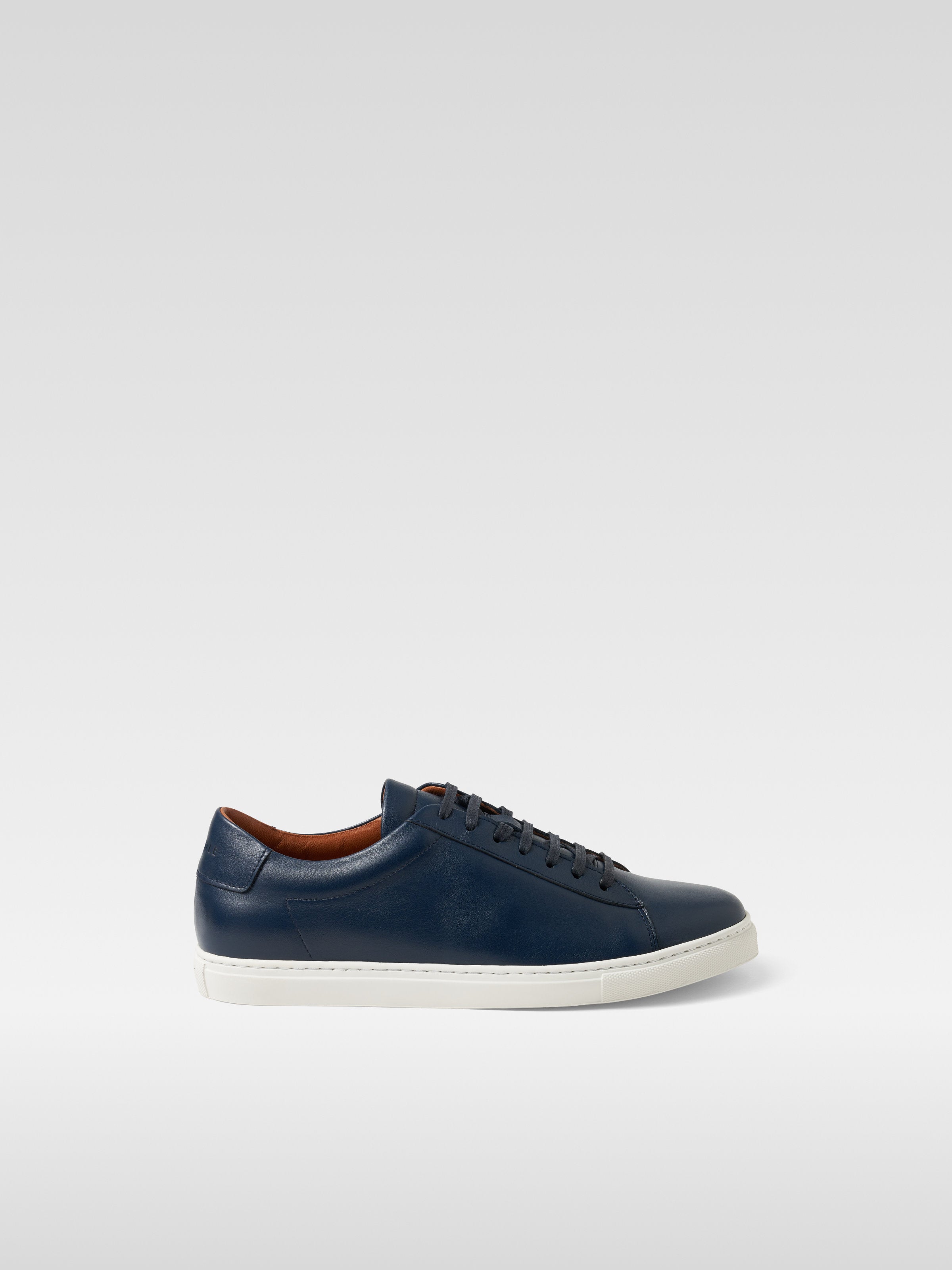 Navy leather sneakers in white sole for men