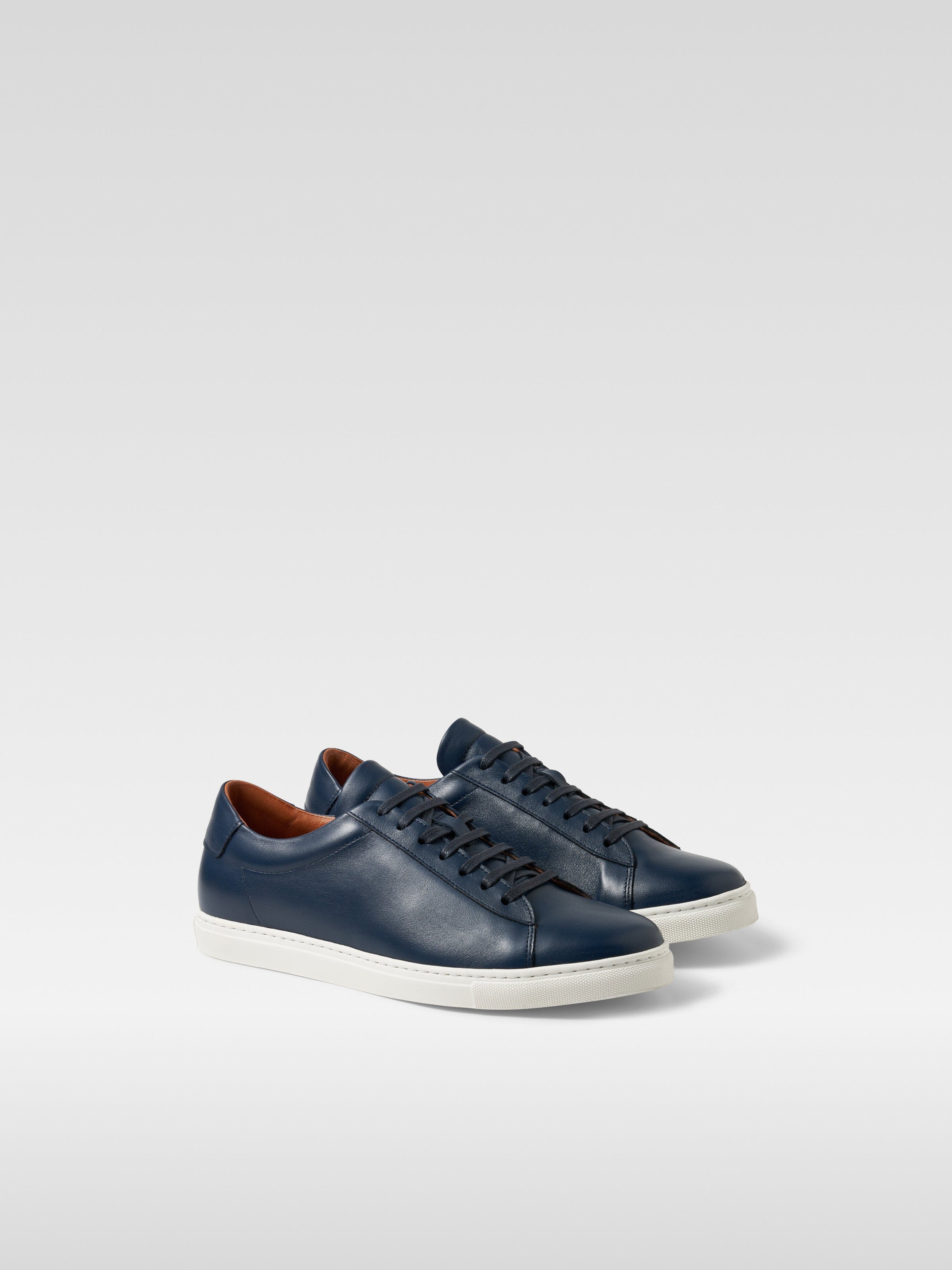 Navy leather sneakers in white sole for women
