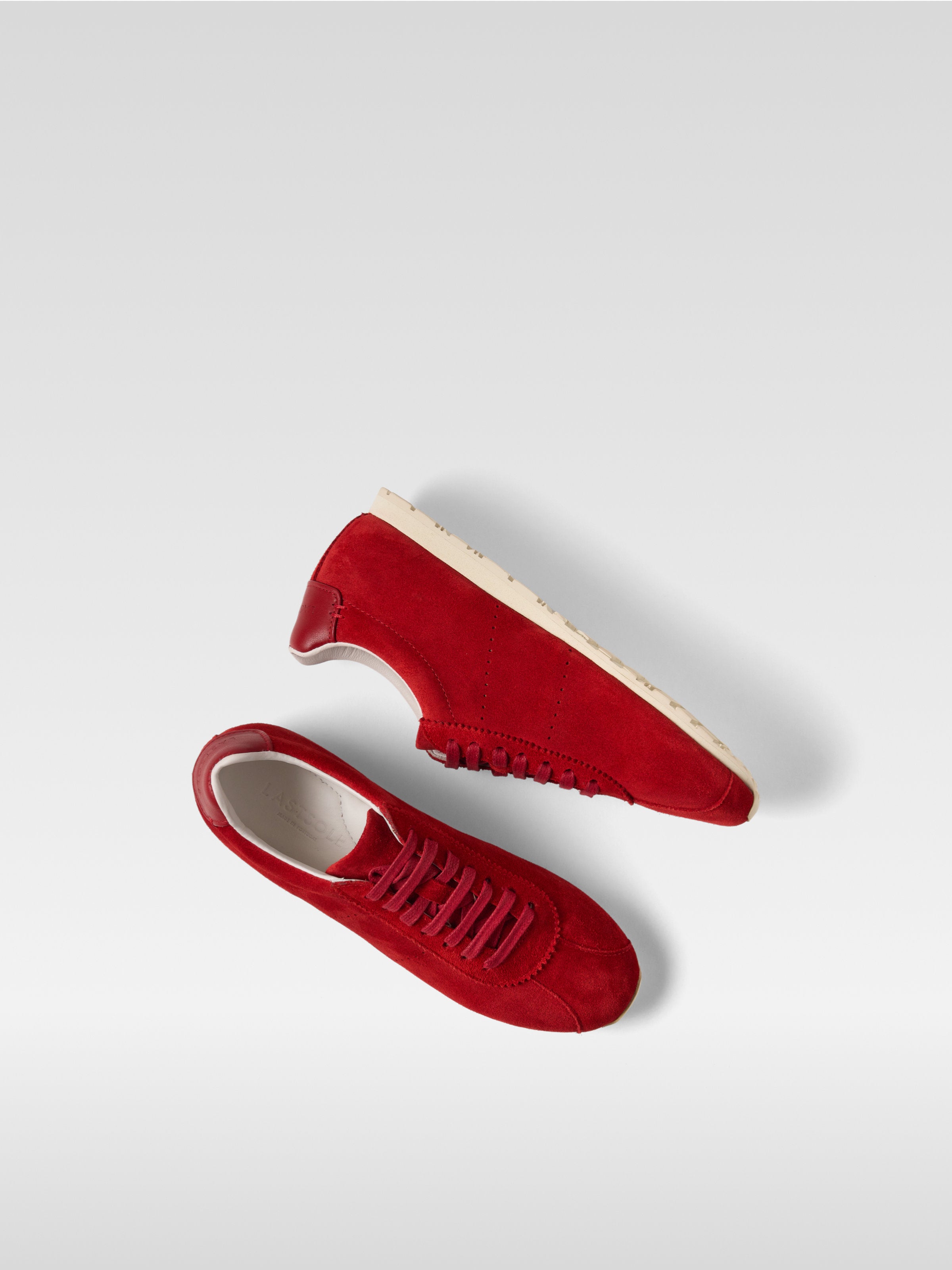 Red suede sneakers meow for women