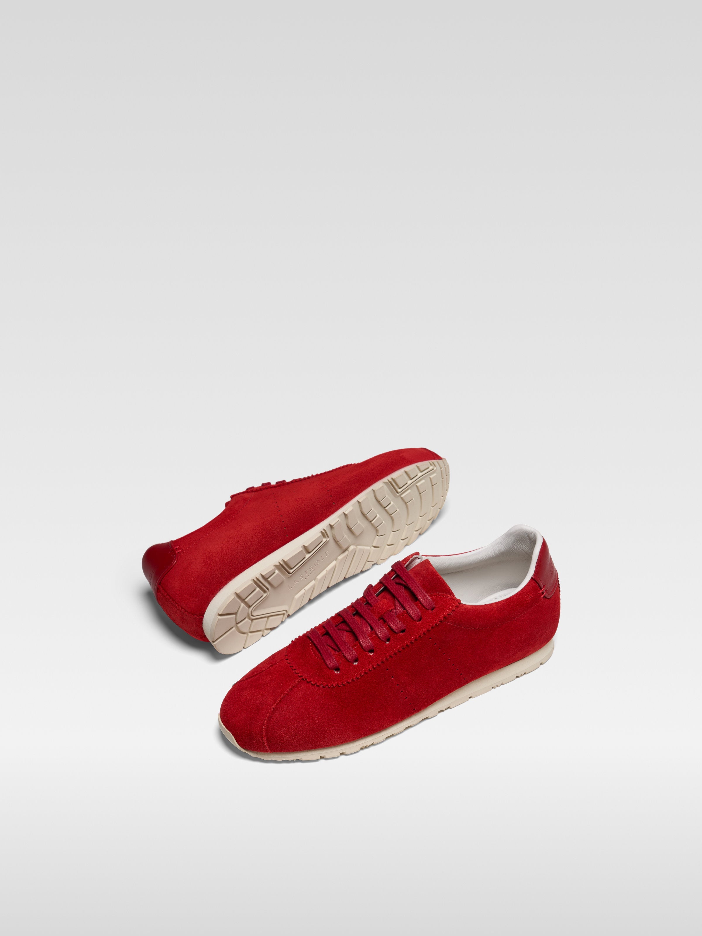 Red suede sneakers meow for women