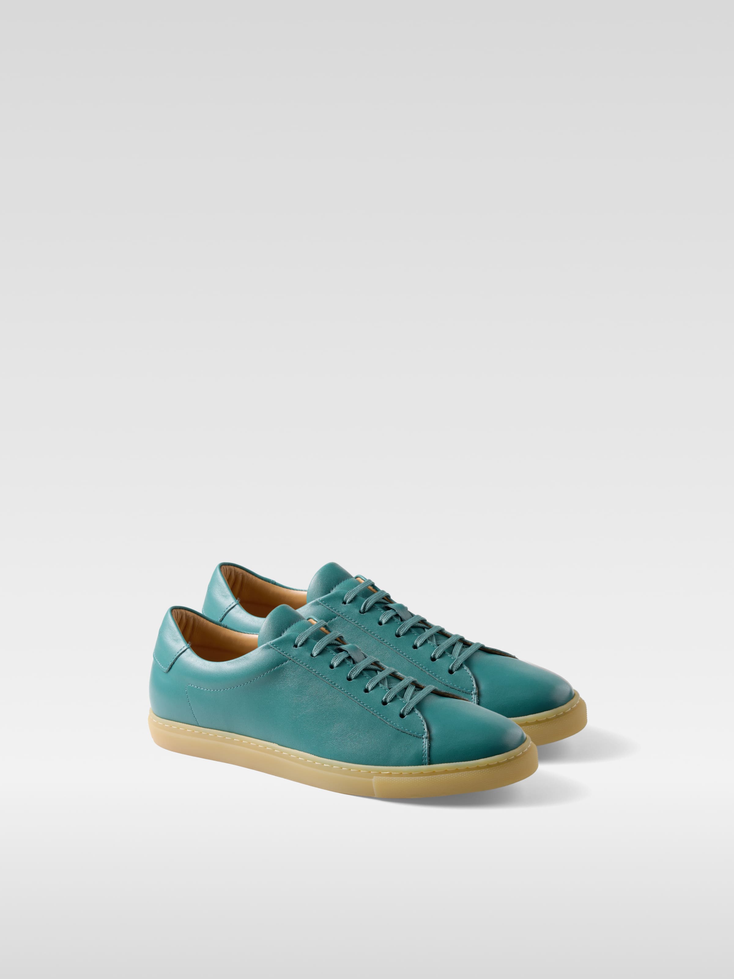 D.Green leather sneakers in gum sole for men 2