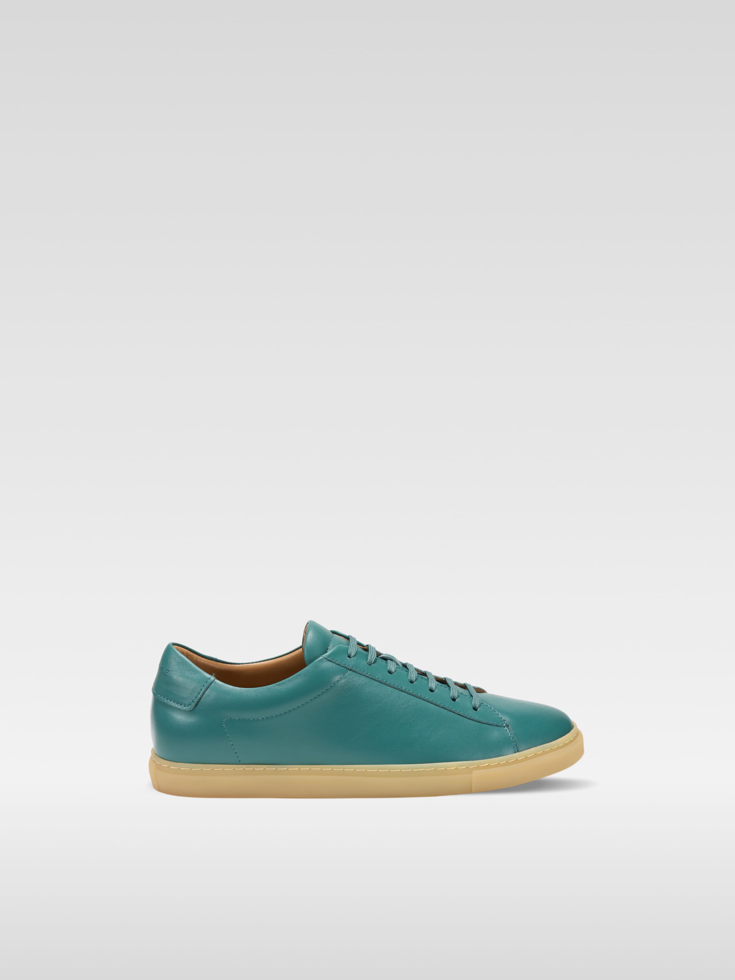 D.Green leather sneakers in gum sole for men 4