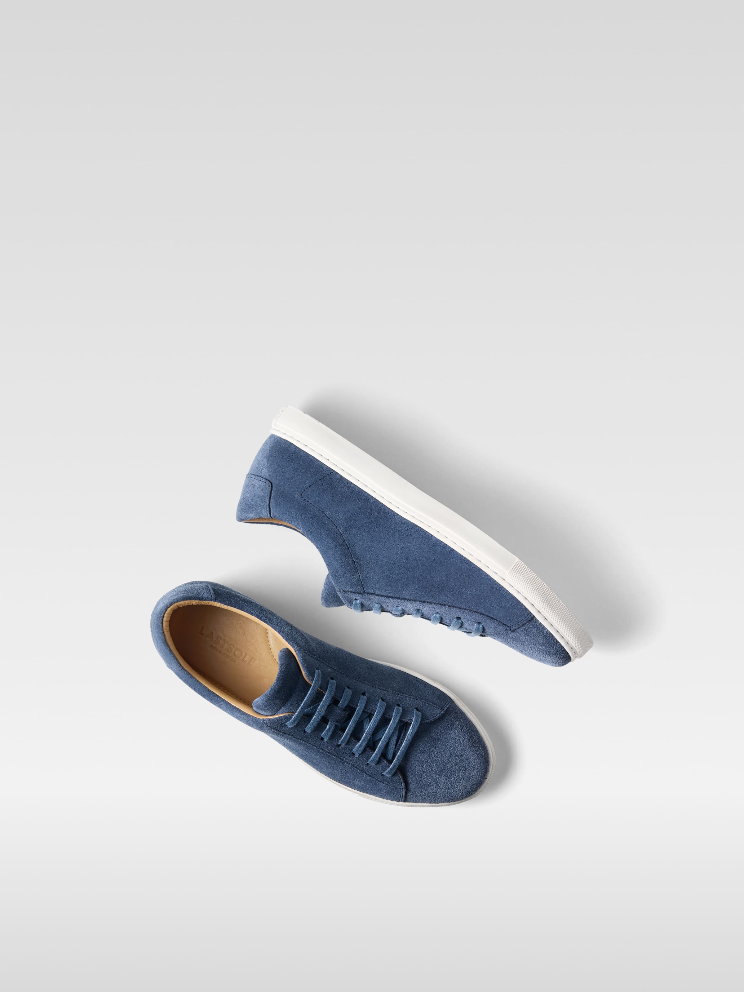 Denim Blue leather sneakers in white sole for women