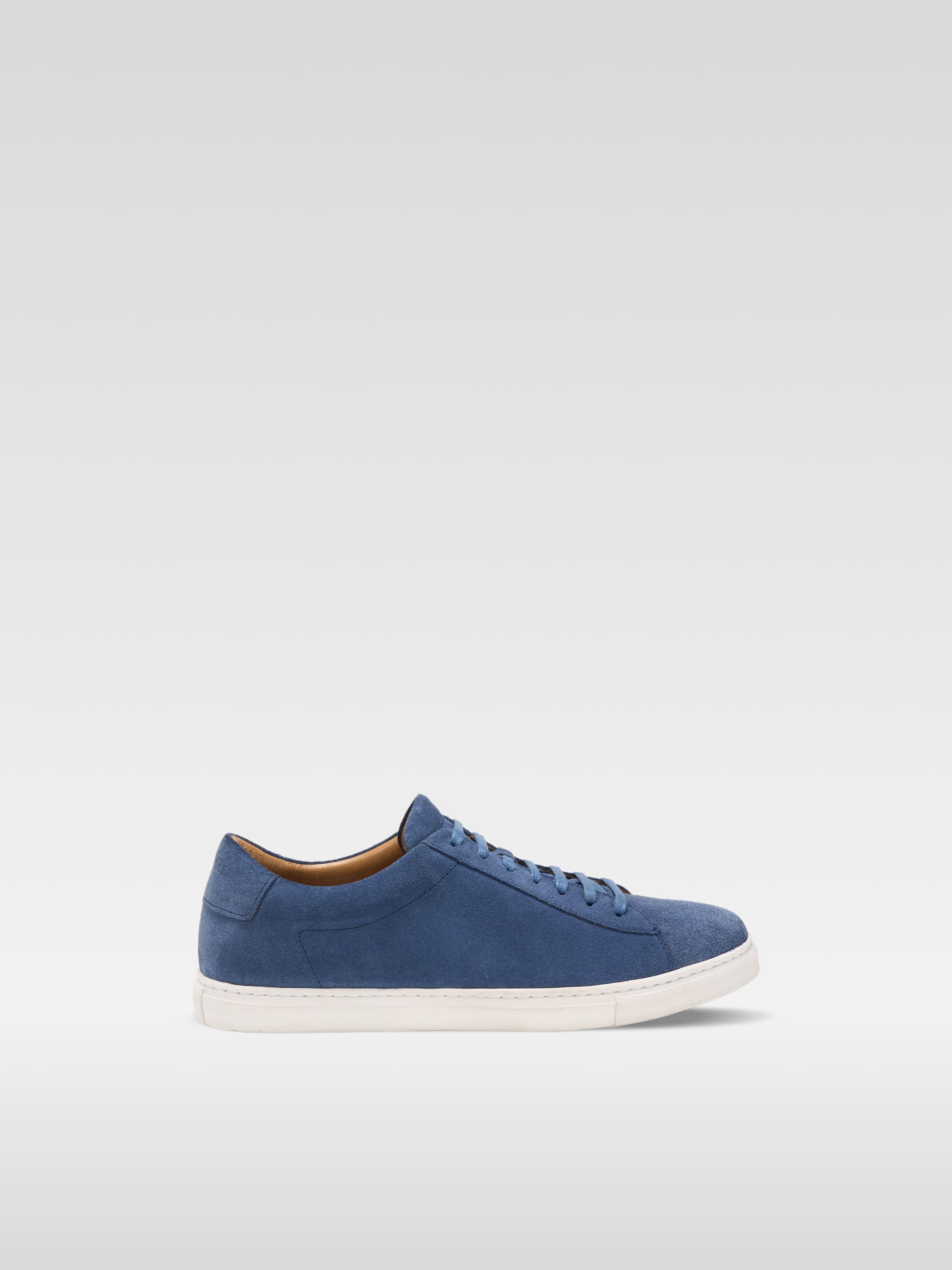 Denim Blue leather sneakers in white sole for women 4