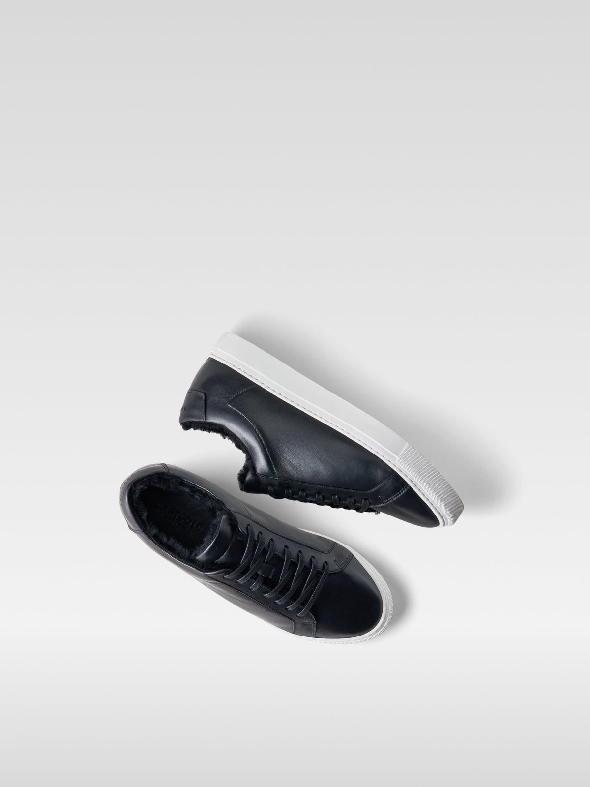 Metro black leather shearling-lined sneakers for men