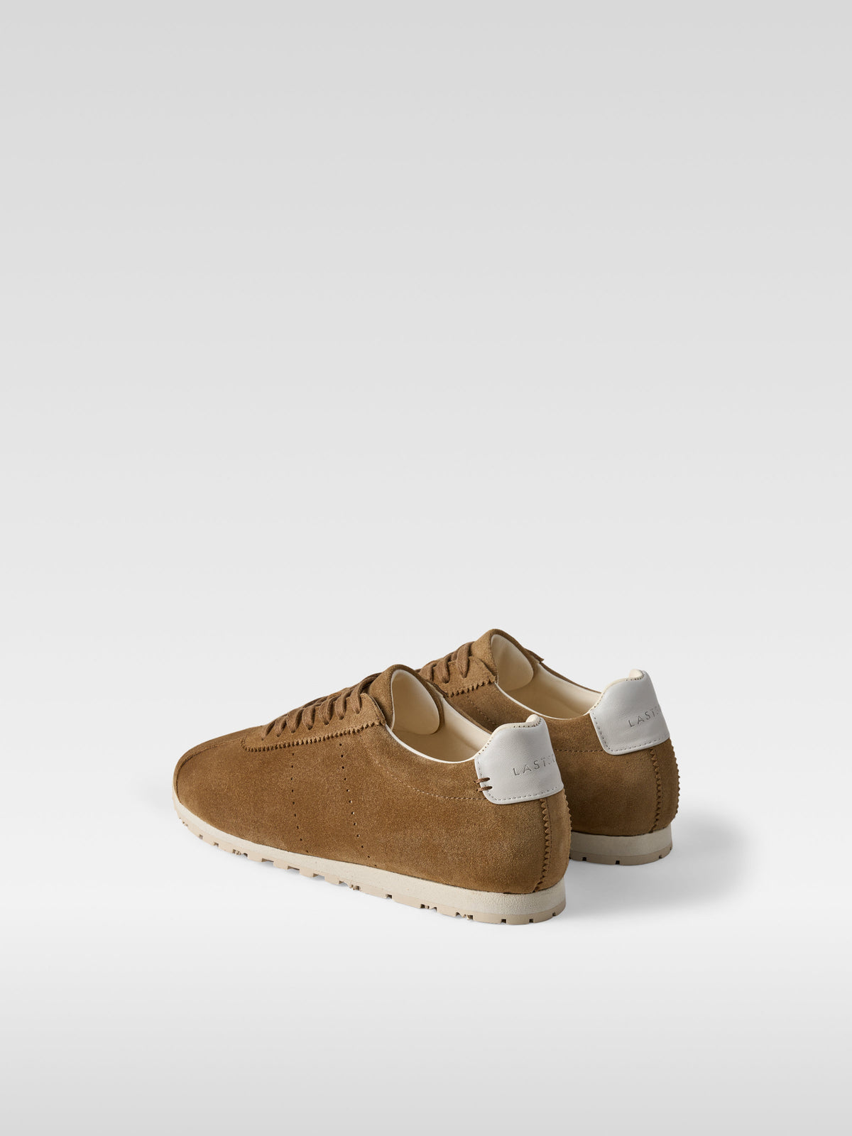 Meow beige suede sneakers for women, heel view