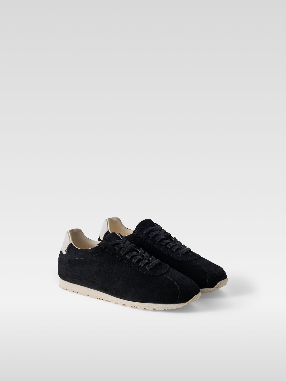 Meow black suede sneakers for women, three-quarter view