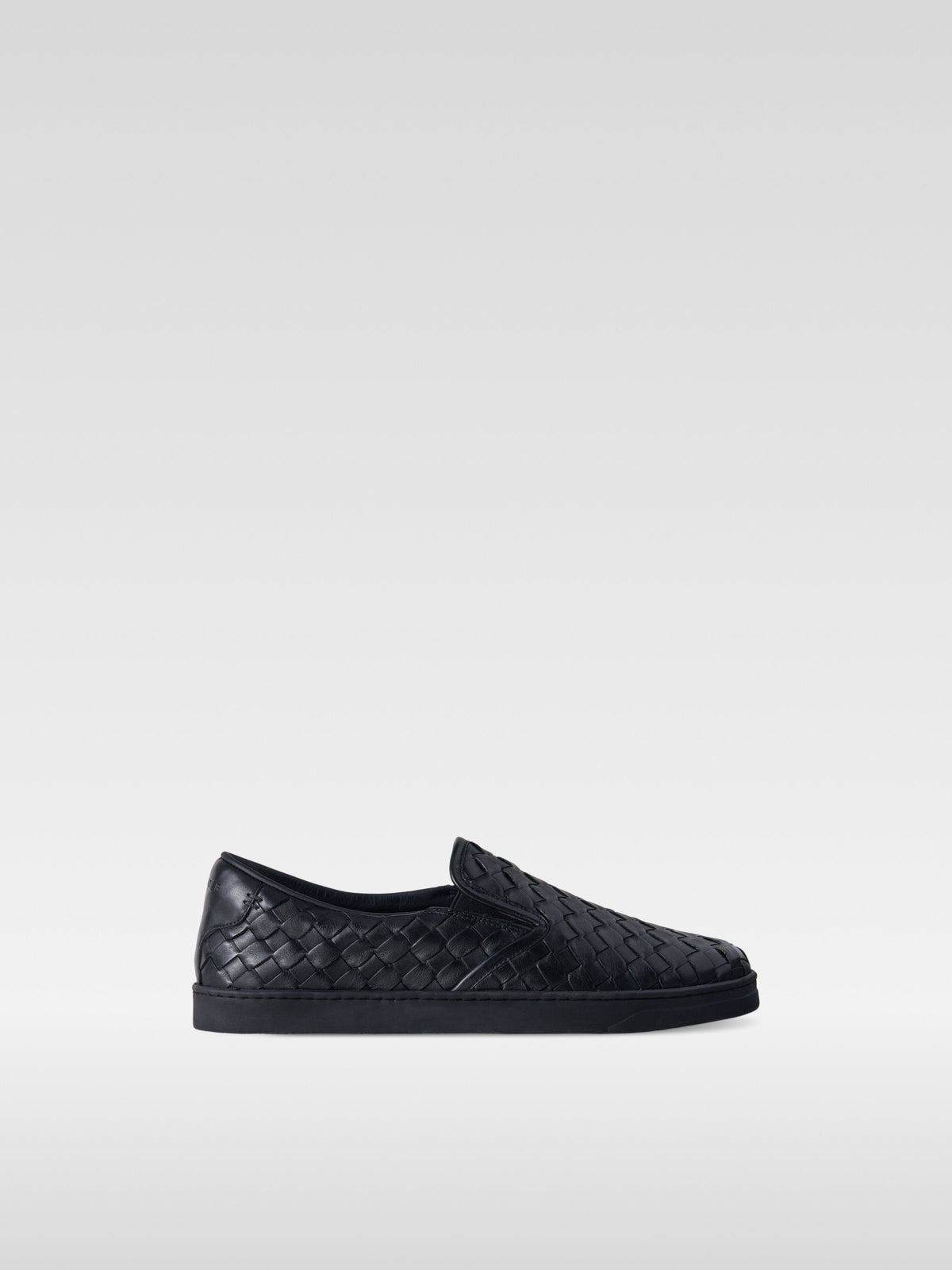 Loom all black handwoven nappa leather sneakers for women, side view