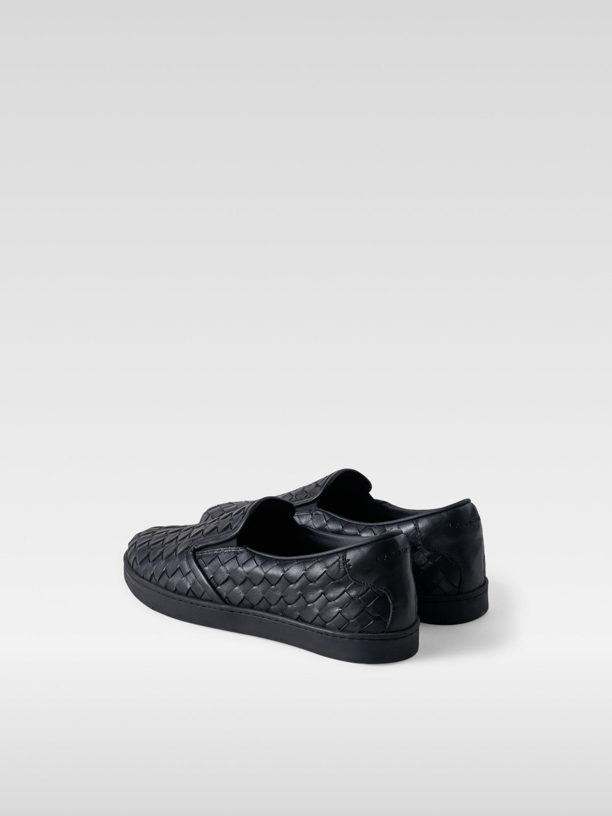 Loom all black handwoven nappa leather sneakers for women, heel view
