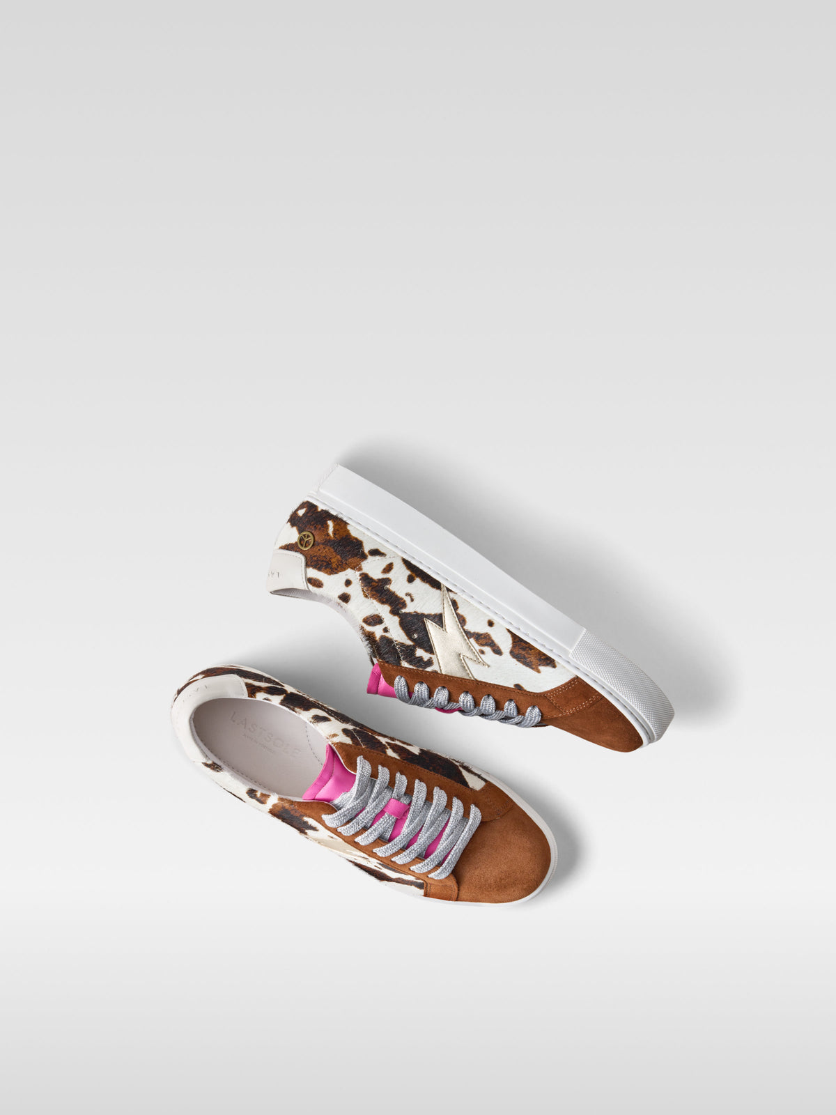 Pulse brown and white pony hair sneakers for women