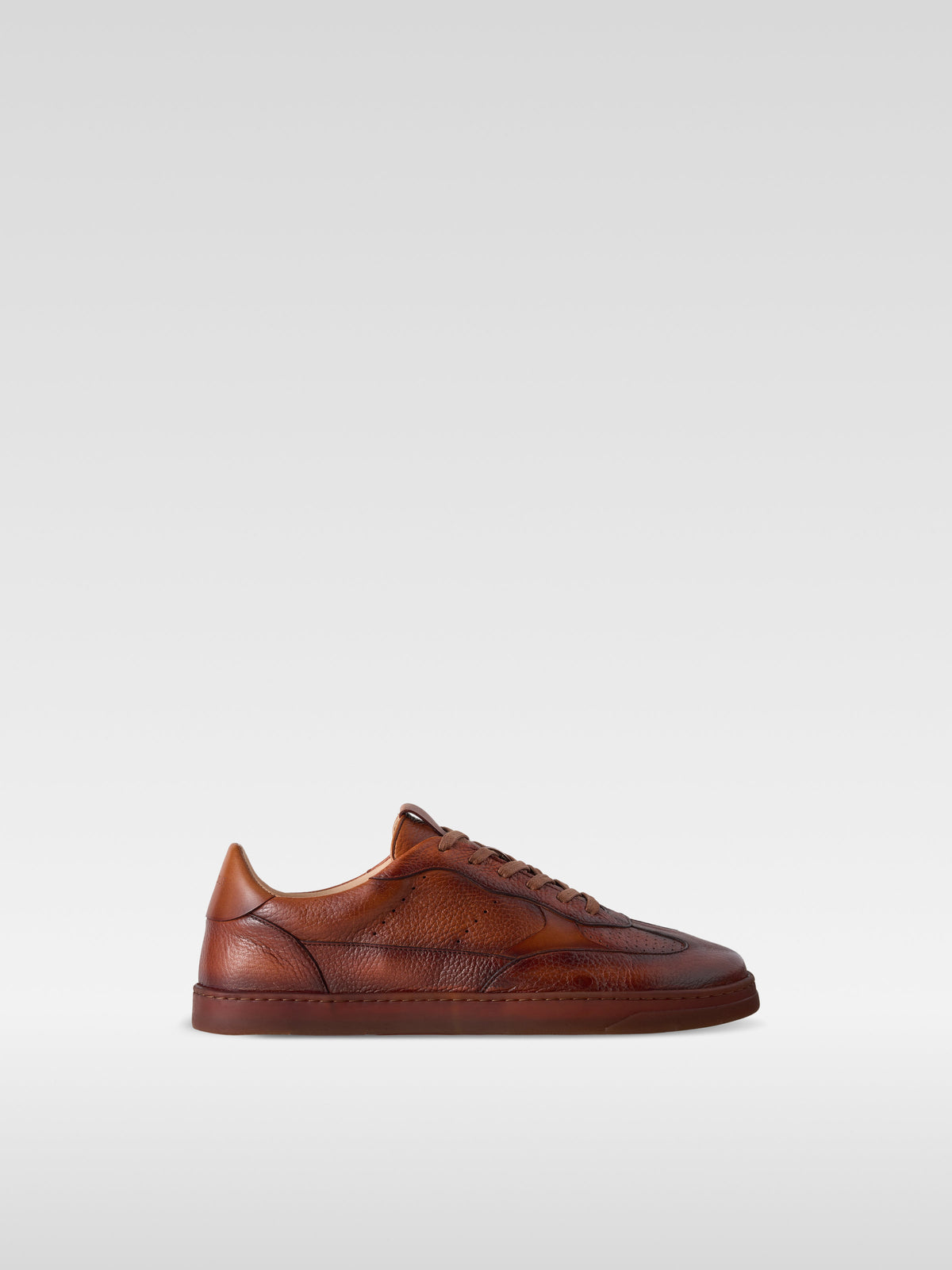 Lalas II cognac hand-painted deer leather sneakers for men, side view