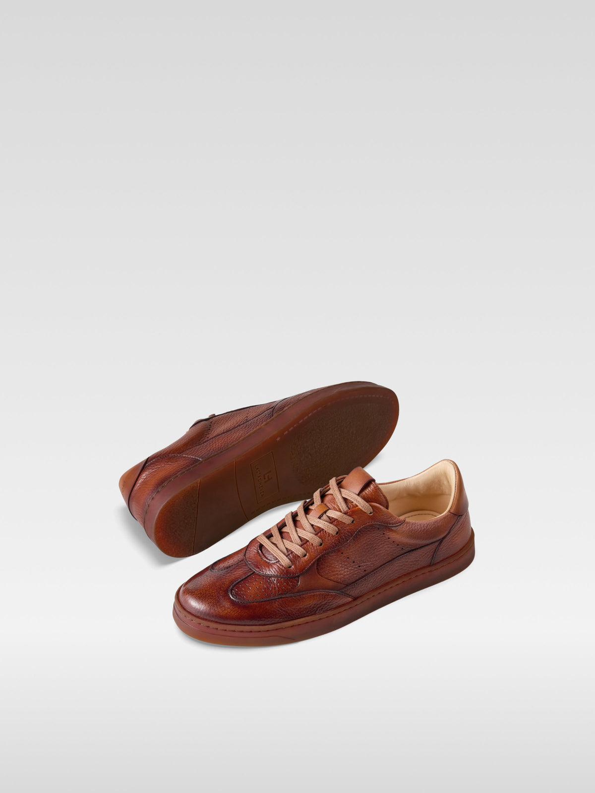 Lalas II cognac hand-painted deer leather sneakers for men, front view