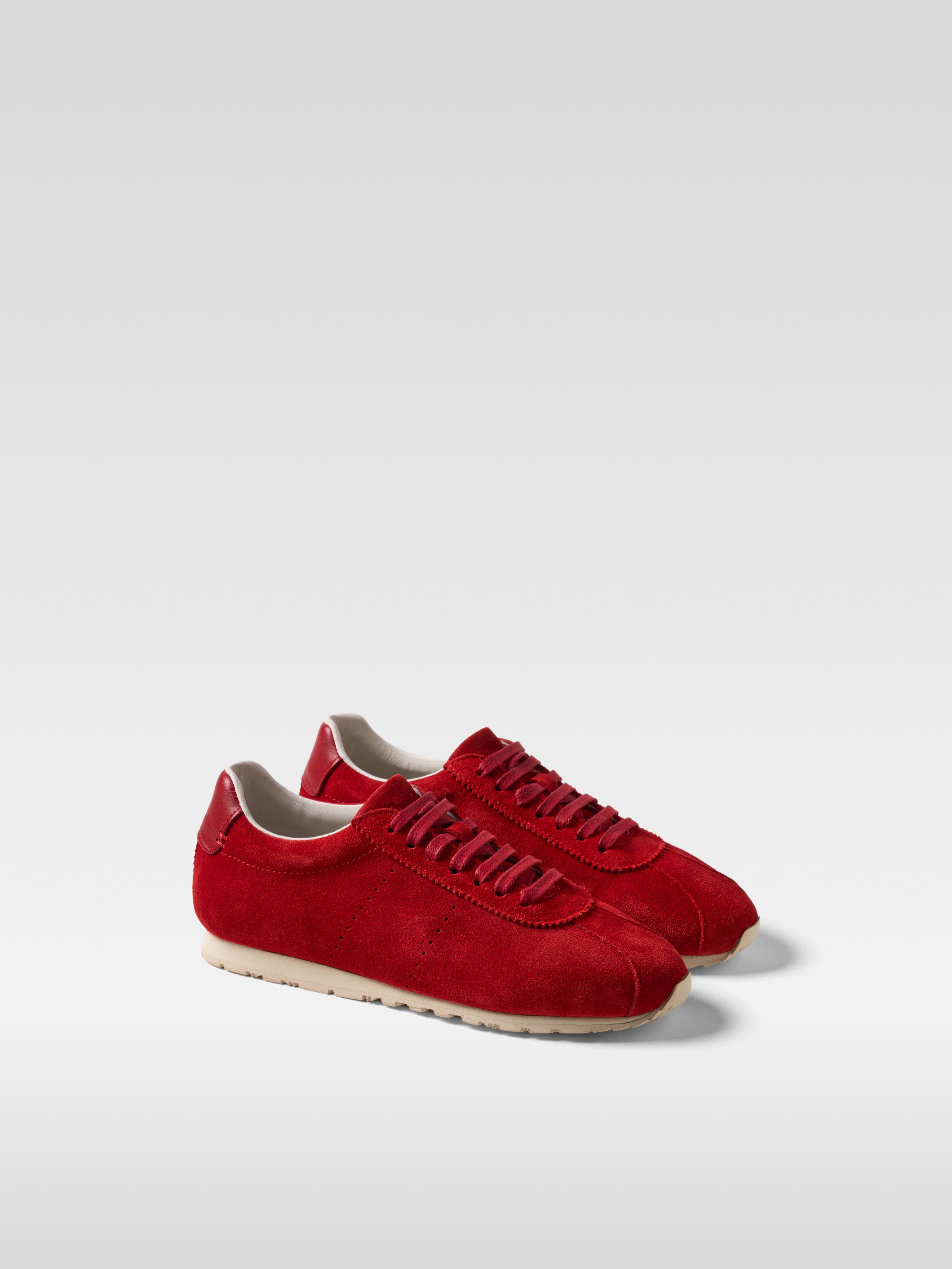 Red suede sneakers meow for women