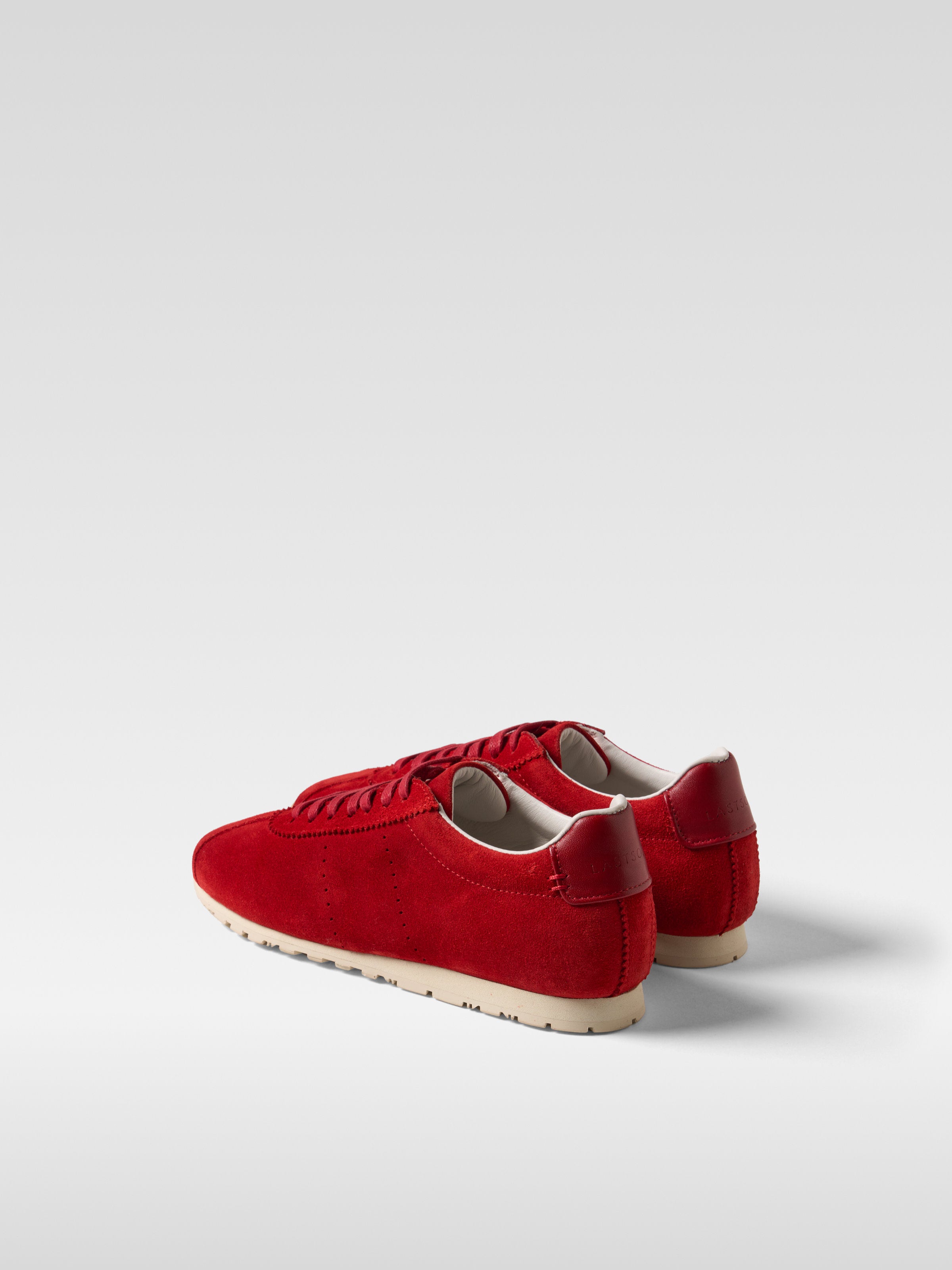 Red suede sneakers meow for women